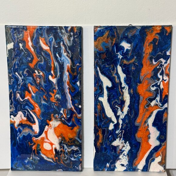 Blue Fire Abstract Canvas Duo - Picture 2 of 3